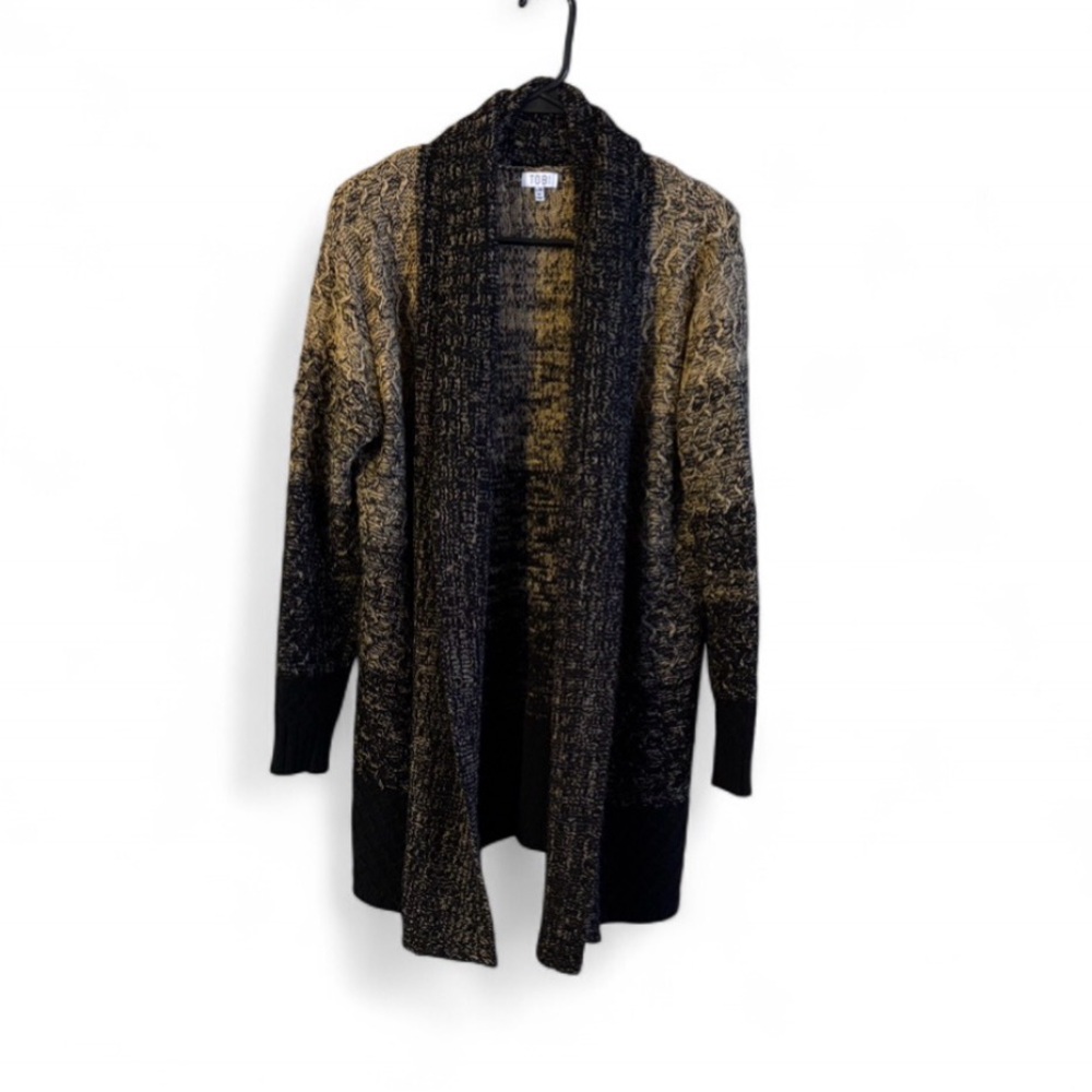 Tobi Black and Tan Ombre Open Front Long Cardigan Size Large
